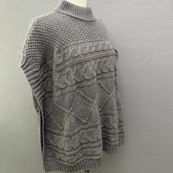 Chico's Sweaters - Chico's Gray Cable Knit Poncho Sweater OS Acrylic Mock Neck Textured Pullover